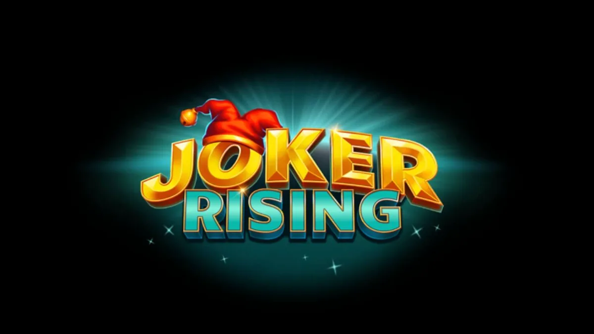 Joker Rising slot machine interface with neon fruit symbols and female Joker character
